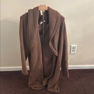 Brown Knit Cardigan with Hood